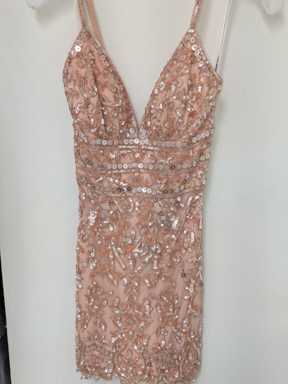 Primavera Couture Rose Gold Sequin Embellished Mini Dress